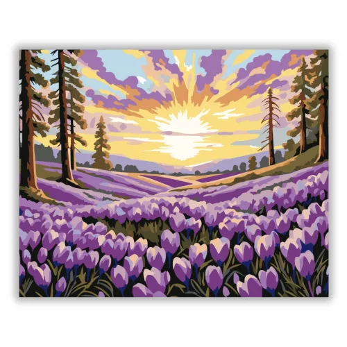 Pirkadati krókusztenger - számfestő készlet - Számfestő.hu - 40×50cm - Keretre feszítve