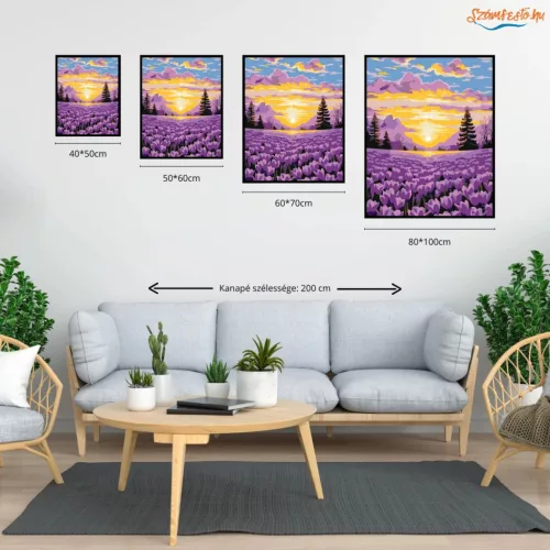Aranyló napfelkelte - számfestő készlet - Számfestő.hu - 80×100cm - Keretre feszítve