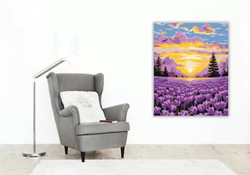 Aranyló napfelkelte - számfestő készlet - Számfestő.hu - 80×100cm - Keretre feszítve