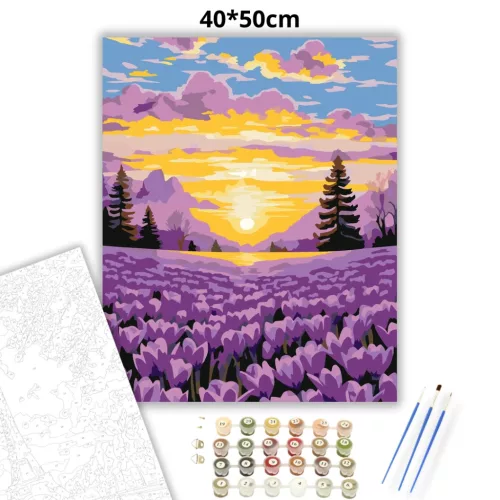 Aranyló napfelkelte - számfestő készlet - Számfestő.hu - 40×50cm - Keretre feszítve