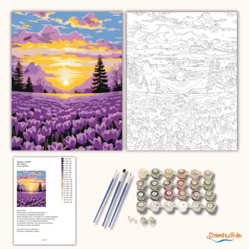 Aranyló napfelkelte - számfestő készlet - Számfestő.hu - 40×50cm - Keretre feszítve