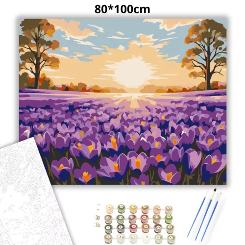 Hajnali virágtenger - számfestő készlet - Számfestő.hu - 80×100cm - Keret nélkül