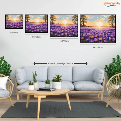 Hajnali virágtenger - számfestő készlet - Számfestő.hu - 40×50cm - Keretre feszítve