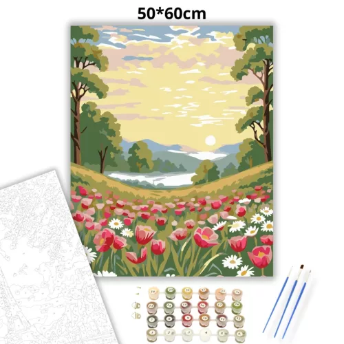 Ködös tulipánrét - számfestő készlet - Számfestő.hu - 50×60cm - Keret nélkül
