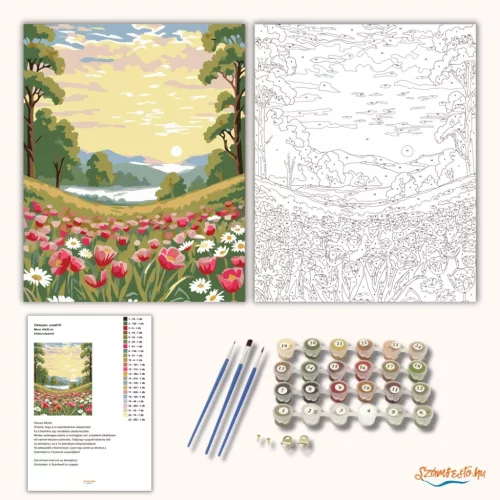 Ködös tulipánrét - számfestő készlet - Számfestő.hu - 80×100cm - Keretre feszítve
