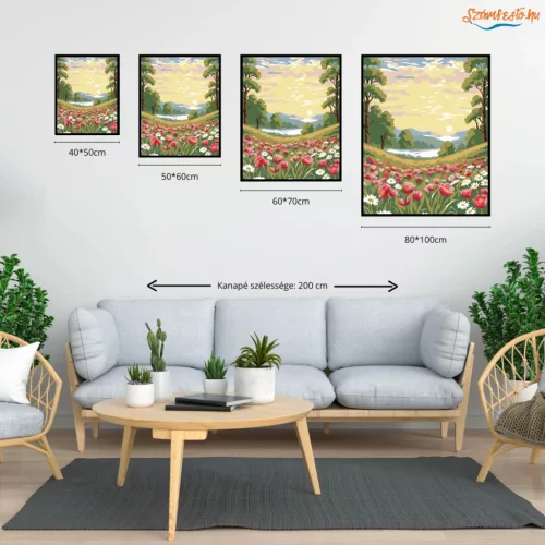 Ködös tulipánrét - számfestő készlet - Számfestő.hu - 80×100cm - Keretre feszítve