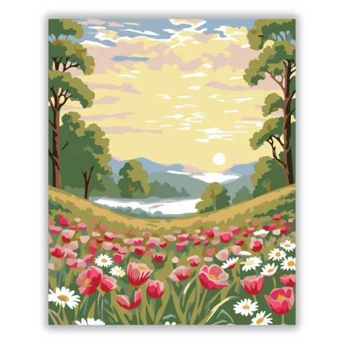 Ködös tulipánrét - számfestő készlet - Számfestő.hu - 80×100cm - Keretre feszítve