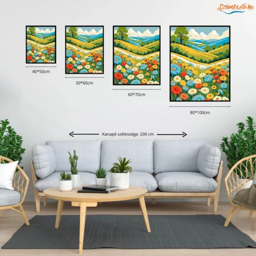 Üde virágmező - számfestő készlet - Számfestő.hu - 50×60cm - Keretre feszítve
