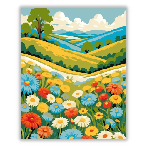 Üde virágmező - számfestő készlet - Számfestő.hu - 60×70cm - Keretre feszítve