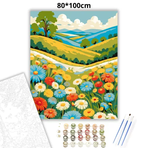 Üde virágmező - számfestő készlet - Számfestő.hu - 80×100cm - Keretre feszítve