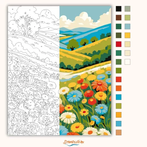 Üde virágmező - számfestő készlet - Számfestő.hu - 80×100cm - Keretre feszítve