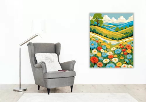 Üde virágmező - számfestő készlet - Számfestő.hu - 80×100cm - Keretre feszítve