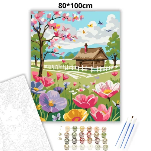 Nádfedeles házikó - számfestő készlet - Számfestő.hu - 80×100cm - Keret nélkül