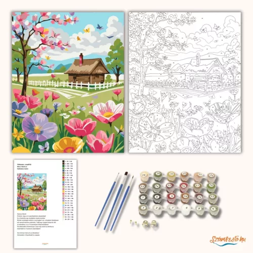 Nádfedeles házikó - számfestő készlet - Számfestő.hu - 80×100cm - Keretre feszítve