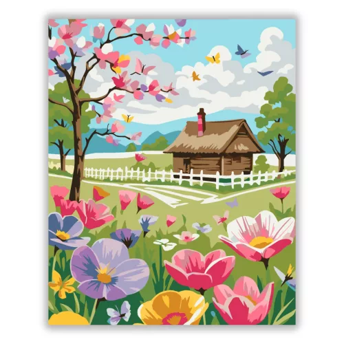 Nádfedeles házikó - számfestő készlet - Számfestő.hu - 80×100cm - Keret nélkül