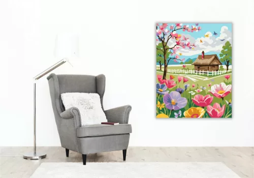 Nádfedeles házikó - számfestő készlet - Számfestő.hu - 80×100cm - Keretre feszítve