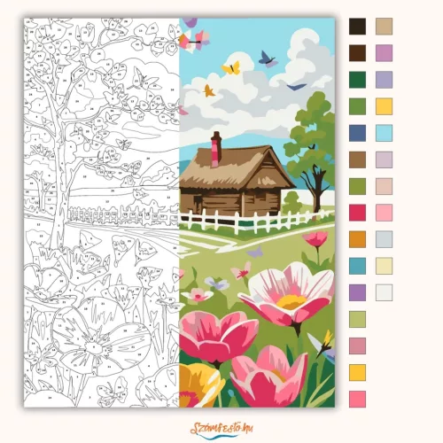 Nádfedeles házikó - számfestő készlet - Számfestő.hu - 40×50cm - Keretre feszítve