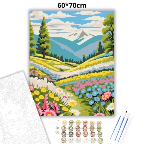 Virágos hegyi ösvény - számfestő készlet - Számfestő.hu - 60×70cm - Keretre feszítve
