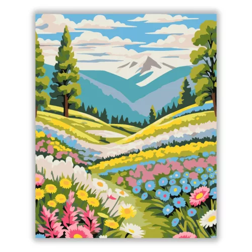Virágos hegyi ösvény - számfestő készlet - Számfestő.hu - 60×70cm - Keretre feszítve