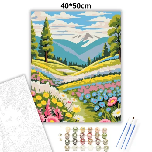 Virágos hegyi ösvény - számfestő készlet - Számfestő.hu - 40×50cm - Keretre feszítve