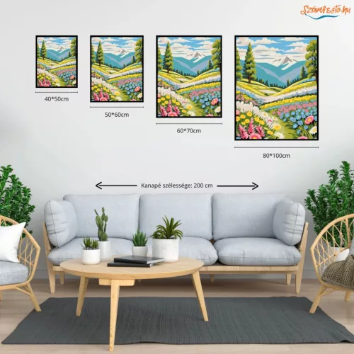 Virágos hegyi ösvény - számfestő készlet - Számfestő.hu - 40×50cm - Keretre feszítve
