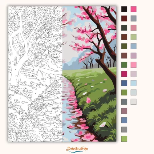 Tavaszi sziromtükör - számfestő készlet - Számfestő.hu - 40×50cm - Keret nélkül