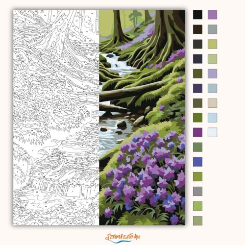 Mohos vízmosás - számfestő készlet - Számfestő.hu - 80×100cm - Keretre feszítve