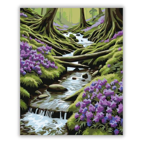 Mohos vízmosás - számfestő készlet - Számfestő.hu - 40×50cm - Keretre feszítve