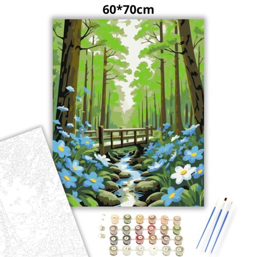 Napfényes erdei fahíd - számfestő készlet - Számfestő.hu - 60×70cm - Keretre feszítve