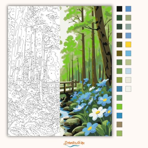 Napfényes erdei fahíd - számfestő készlet - Számfestő.hu - 60×70cm - Keretre feszítve