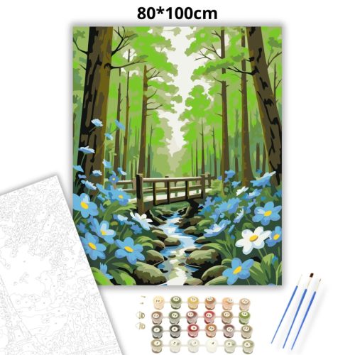 Napfényes erdei fahíd - számfestő készlet - Számfestő.hu - 80×100cm - Keretre feszítve
