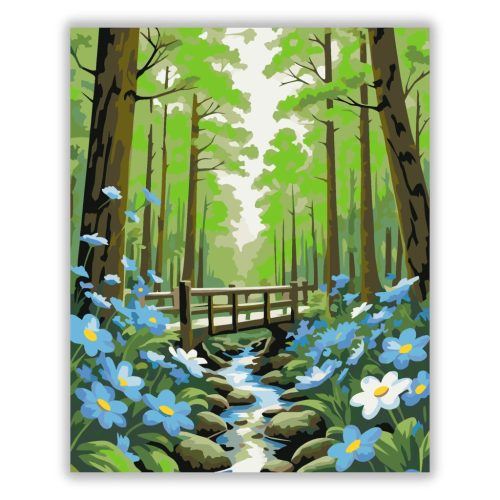Napfényes erdei fahíd - számfestő készlet - Számfestő.hu - 40×50cm - Keretre feszítve