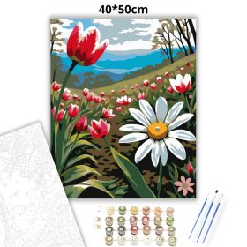 Tavaszi tulipános domb - számfestő készlet - Számfestő.hu - 40×50cm - Keret nélkül
