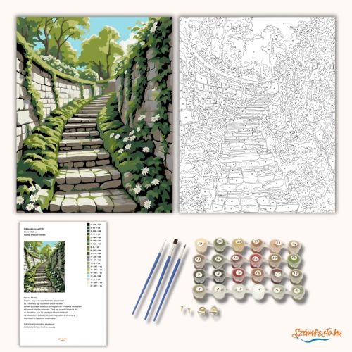 Tavaszi kőlépcső csendje - számfestő készlet - Számfestő.hu - 50×60cm - Keretre feszítve