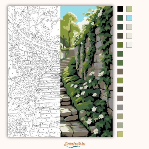 Tavaszi kőlépcső csendje - számfestő készlet - Számfestő.hu - 60×70cm - Keret nélkül