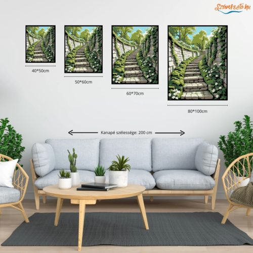 Tavaszi kőlépcső csendje - számfestő készlet - Számfestő.hu - 60×70cm - Keretre feszítve