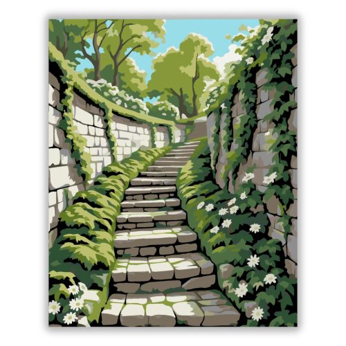 Tavaszi kőlépcső csendje - számfestő készlet - Számfestő.hu - 80×100cm - Keret nélkül