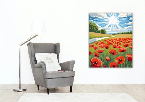 Napsugaras pipacsmező - számfestő készlet - Számfestő.hu - 50×60cm - Keretre feszítve