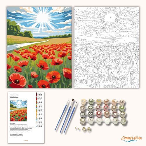 Napsugaras pipacsmező - számfestő készlet - Számfestő.hu - 60×70cm - Keret nélkül