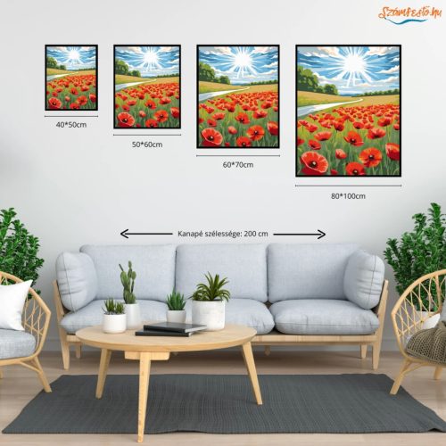 Napsugaras pipacsmező - számfestő készlet - Számfestő.hu - 60×70cm - Keret nélkül