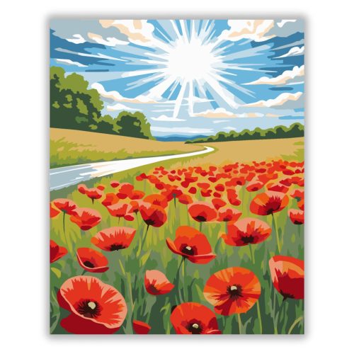 Napsugaras pipacsmező - számfestő készlet - Számfestő.hu - 40×50cm - Keretre feszítve