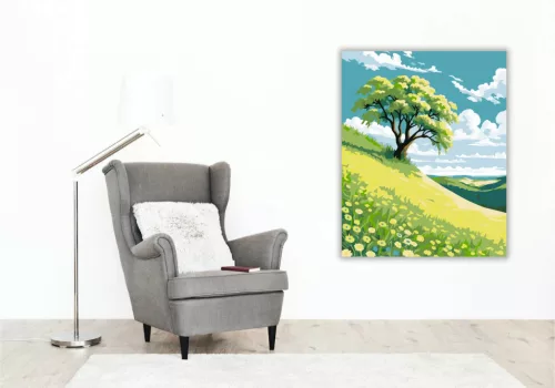 Tavaszi domboldal - számfestő készlet - Számfestő.hu - 40×50cm - Keretre feszítve