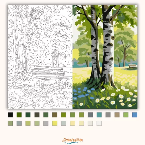 Nyírfa alatti pihenő - számfestő készlet - Számfestő.hu - 80×100cm - Keret nélkül