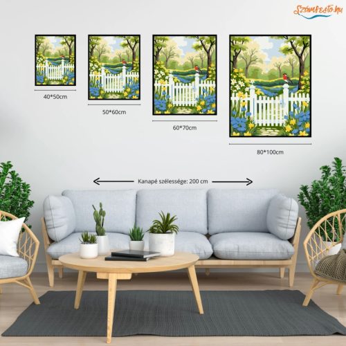 Tavaszi vörösbegy a kapun - számfestő készlet - Számfestő.hu - 50×60cm - Keretre feszítve