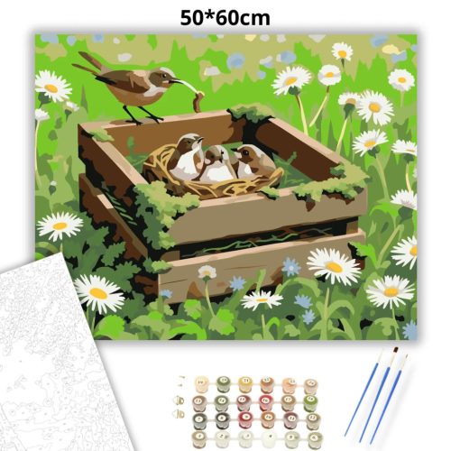 Fészeknyi madárka - számfestő készlet - Számfestő.hu - 50×60cm - Keret nélkül