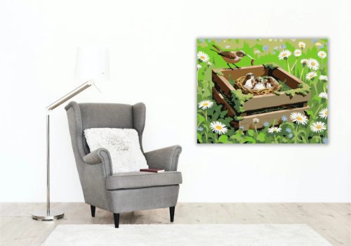 Fészeknyi madárka - számfestő készlet - Számfestő.hu - 60×70cm - Keretre feszítve