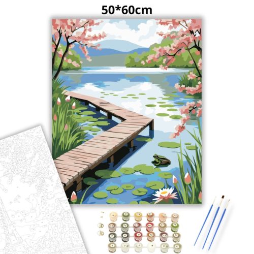 Csendes tóparti stég - számfestő készlet - Számfestő.hu - 50×60cm - Keretre feszítve