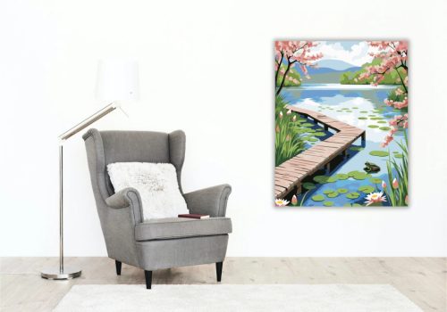 Csendes tóparti stég - számfestő készlet - Számfestő.hu - 50×60cm - Keret nélkül