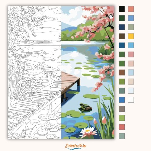 Csendes tóparti stég - számfestő készlet - Számfestő.hu - 60×70cm - Keret nélkül