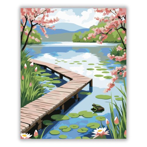 Csendes tóparti stég - számfestő készlet - Számfestő.hu - 60×70cm - Keretre feszítve